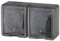 Изображение товара ЭРА Розетка Эксперт 11-2403-03 двойная с заземлением крышкой 2х2P+E IP54 16A-250В ОУ горизонт. серый