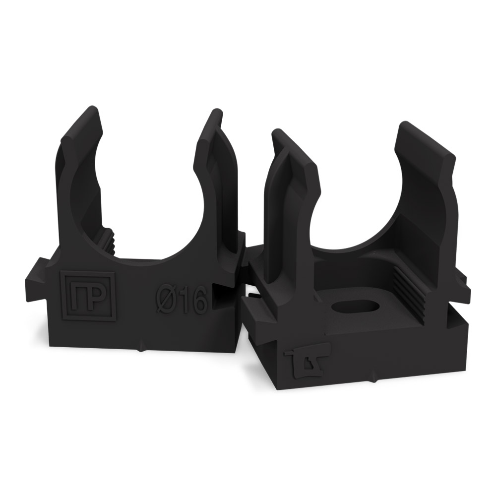 Изображение товара Промрукав Крепеж-клипса для труб для монтажного пистолета черная в п/э д16 (100шт/1100шт уп/кор)