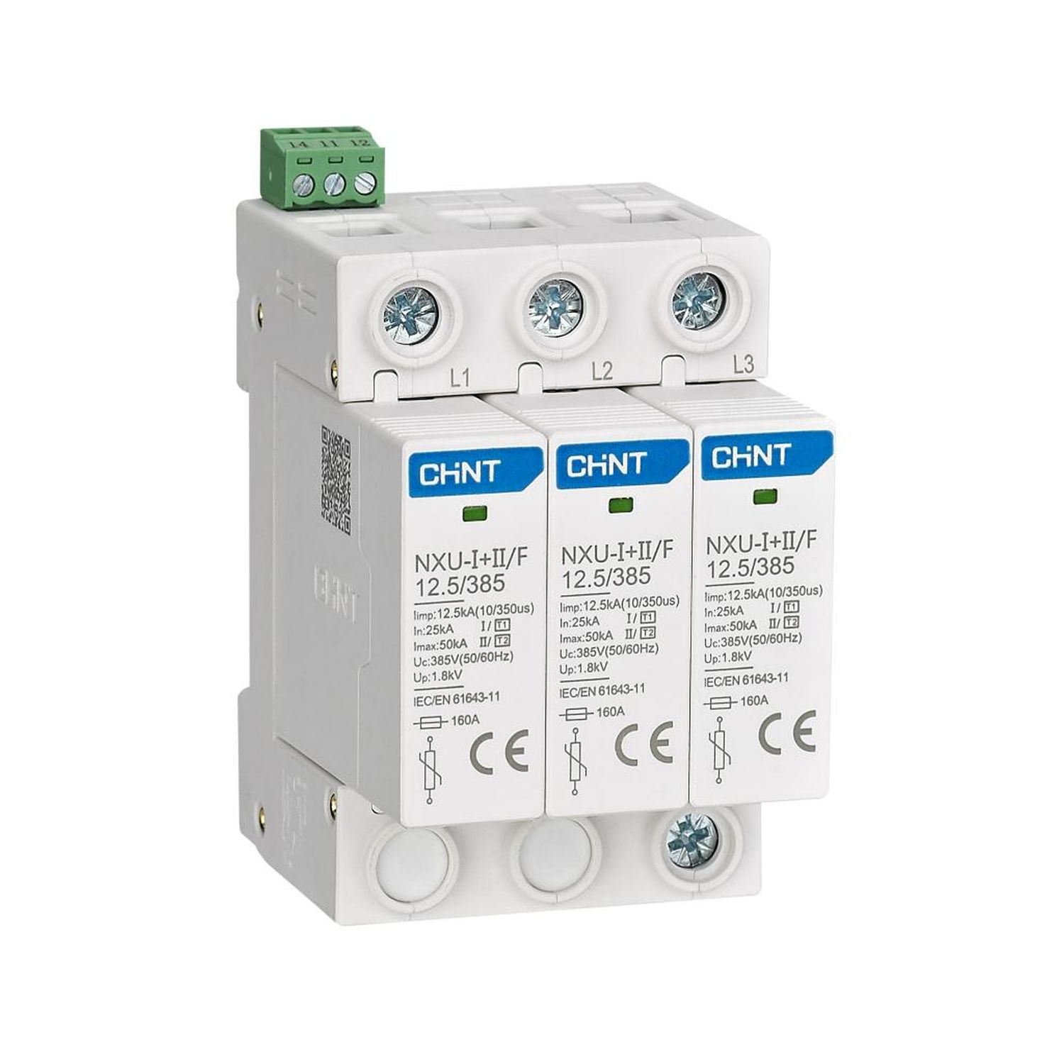 Изображение товара CHINT Ограничитель имп. перенапр. NXU-Ⅰ+Ⅱ/F 3P In=25kA Uc=275В Im=50kA (R)
