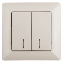 Изображение товара Intro Выключатель Solo 4-105-02 двухклавишный с подсветкой, 10А-250В, IP20, СУ, слоновая кость