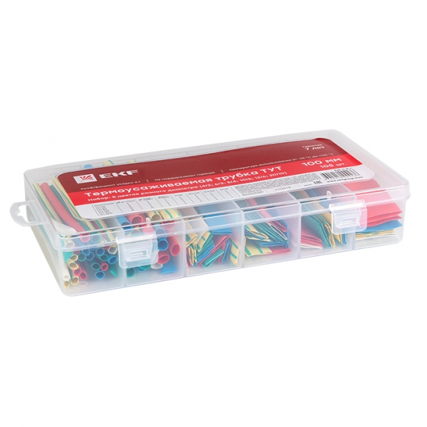 Изображение товара Термоусаживаемая трубка EKF PROxima набор 5 цветов 4/2–20/10, 105 шт