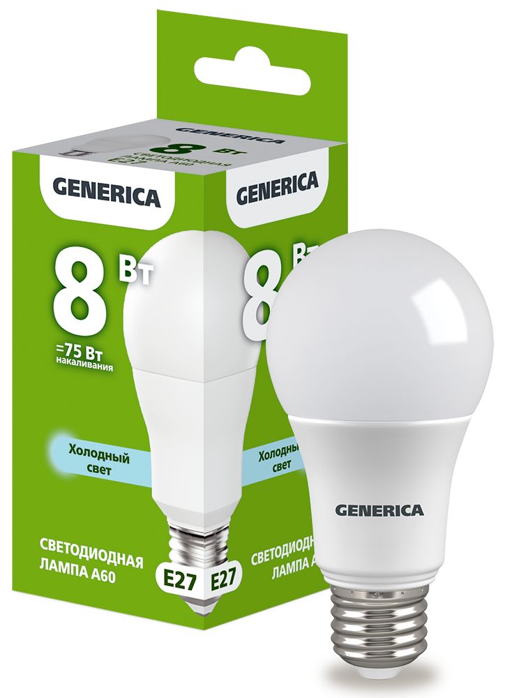 Изображение товара IEK GENERICA Лампа LED A60 груша 8Вт 230В 6500К E27