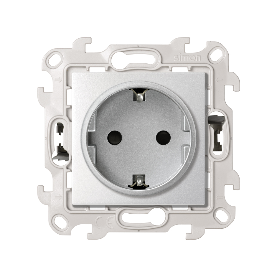 Изображение товара Simon 24 Алюминий Розетка 2К+3 с защитными шторкам