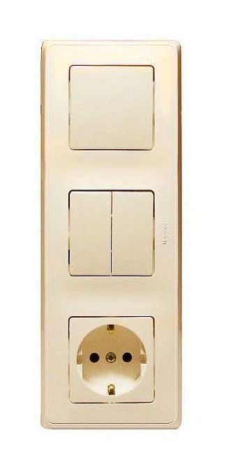 Изображение товара Legrand Cariva Крем Блок Выключатель 1-клав + Выключатель 2-х клав + Розетка с/з.