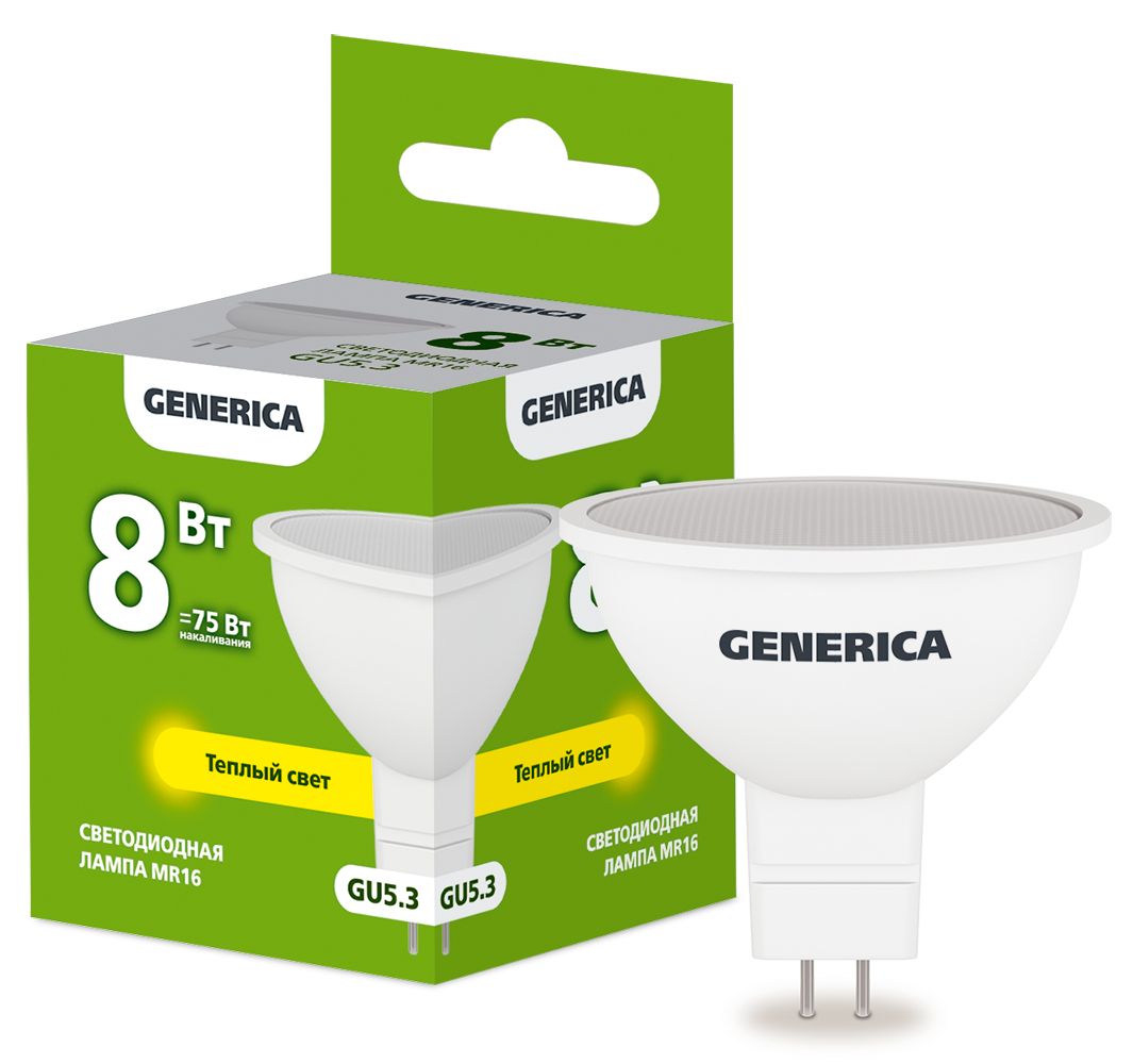 Изображение товара IEK GENERICA Лампа LED MR16 софит 8Вт 230В 3000К GU5.3