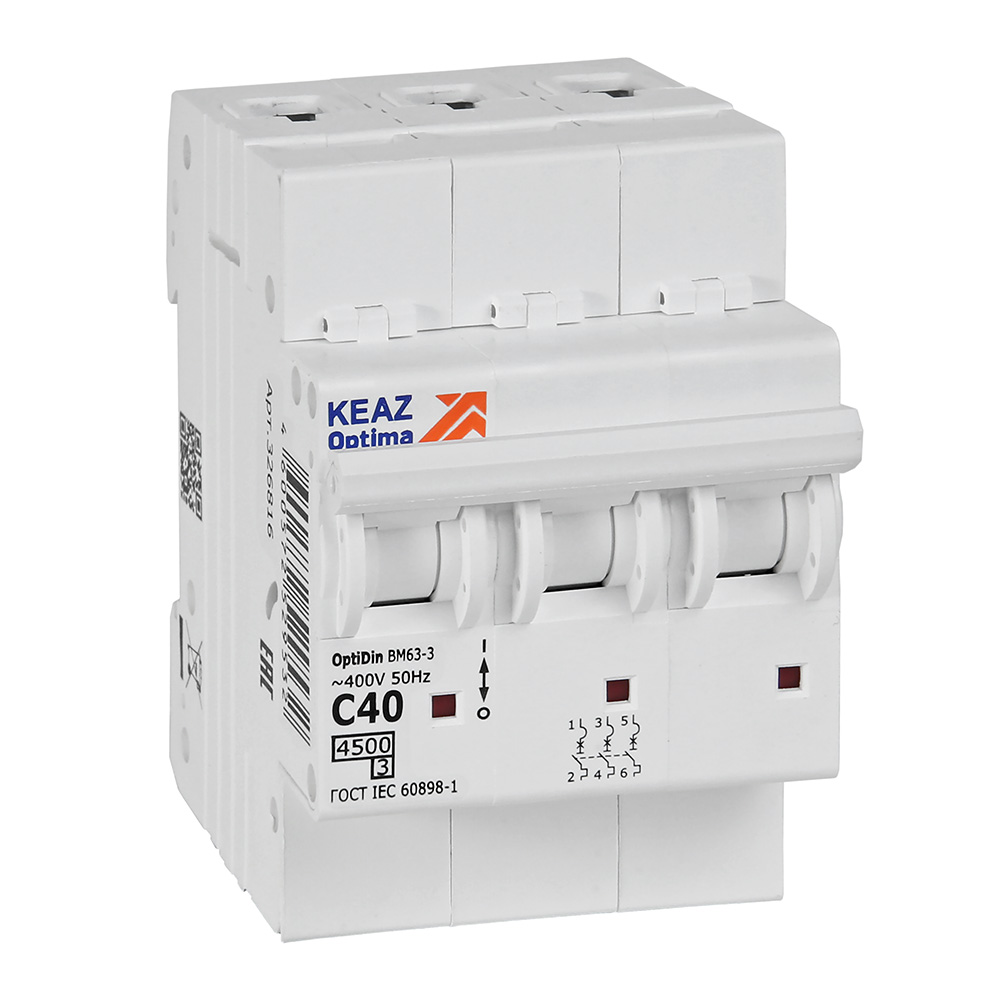 Изображение товара КЭАЗ OptiDin BM63 Автоматический выключатель 3P 40А C 4,5кА AC (BM63-3C40-4,5-УХЛ3).