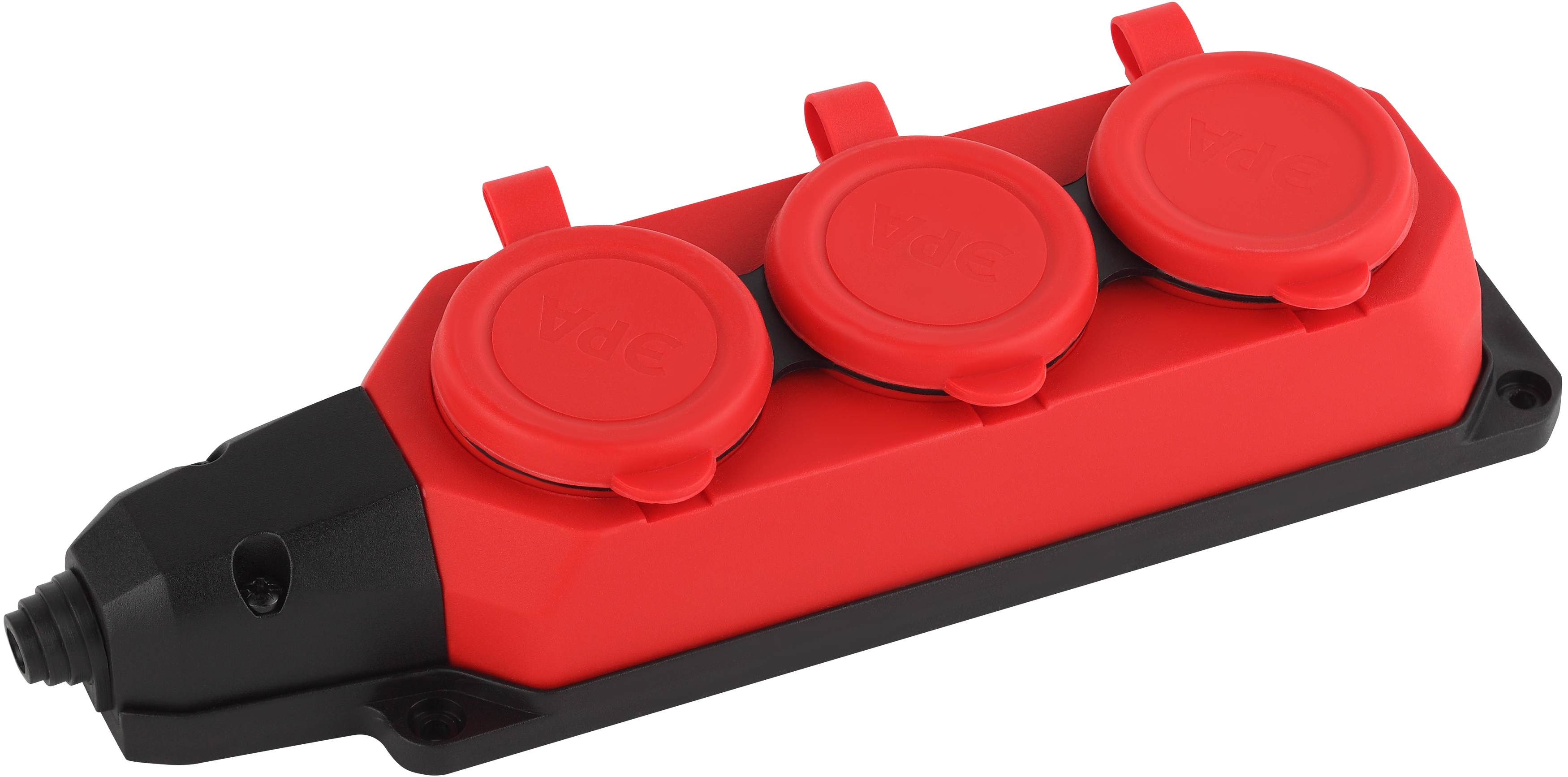 Изображение товара ЭРА Колодка K-3e-RED-IP44 каучуковая с заземлением 3 розетки 16A IP44 красная