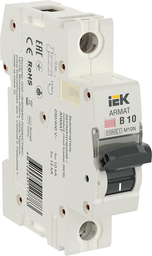 Изображение товара IEK ARMAT Автоматический выключатель M10N 1P B 10А