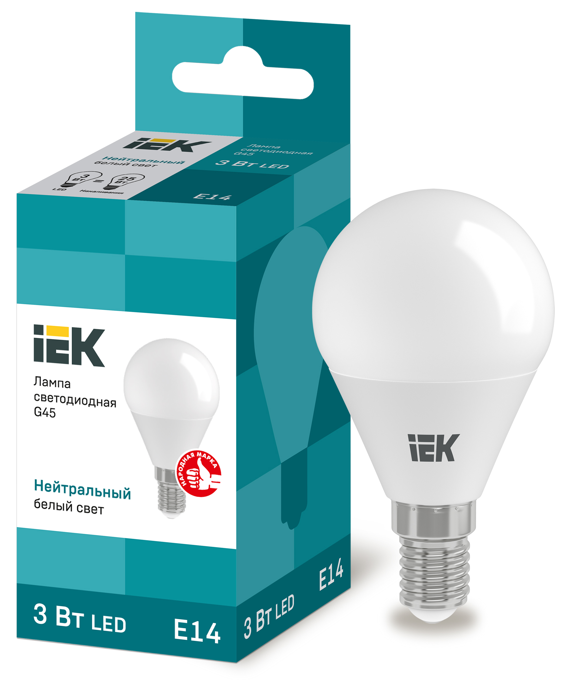 Изображение товара IEK ECO G45 3W 230V E14 - нейтрально‐белая LED‐лампа 4000K, 170°