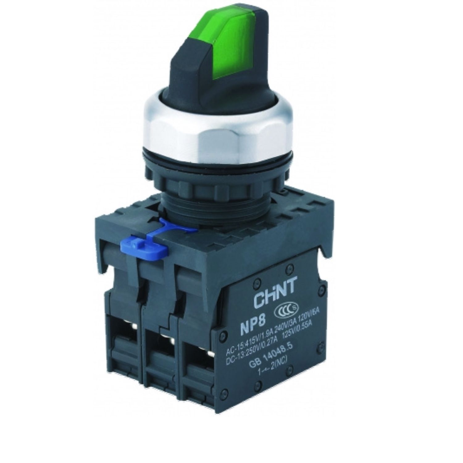 Изображение товара CHINT Переключатель подсвет. NP8-20XD/314, 3 полож. фикс., зелен., AC110-230В(LED), 2НО, IP65 (R)