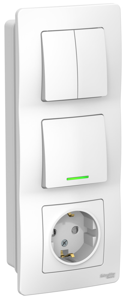 Изображение товара Systeme Electric Blanca внутр Бел Блок: Розетка з/к шт 16А, 250В+выкл 1кл.с подсветкой+выкл 2кл.