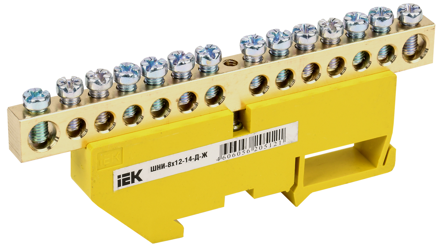 Изображение товара IEK ШНИ 8х12-14-Д-Ж шина с изолятором для DIN-рейки 125А 14 соединений
