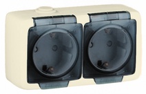 Изображение товара Hegel Альфа IP44 наруж Слоновая кость РА16-251-01 Розетка с/з двойная, брызгозащищенная