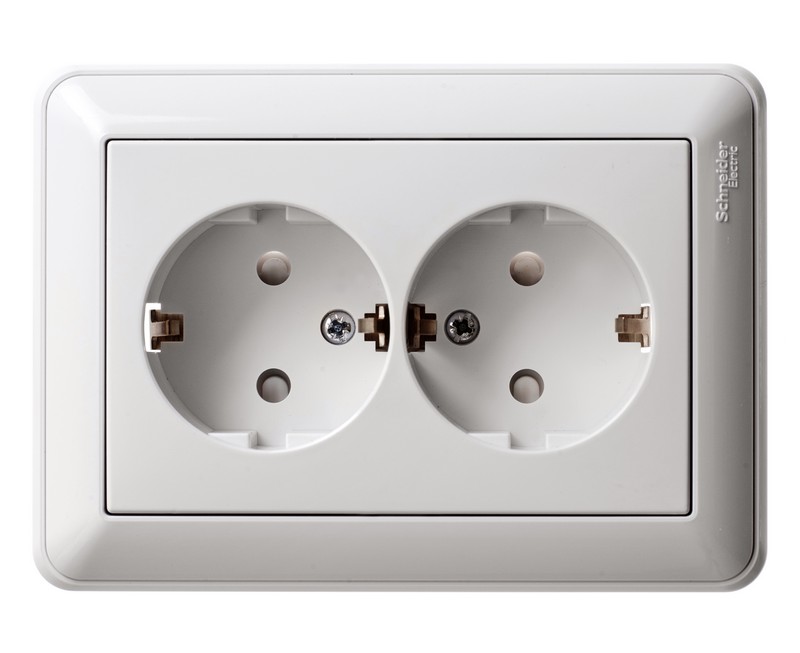 Изображение товара Rозетка System Electric W59 с заземлением и шторками, белая, 2 поста
