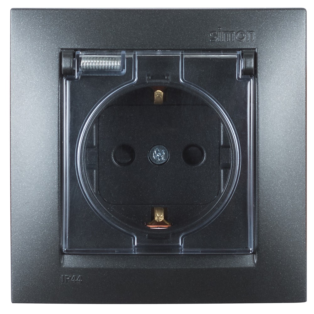 Изображение товара Simon 15 IP44 розетка с крышкой и шторками, 2P+E, 16A, 250V