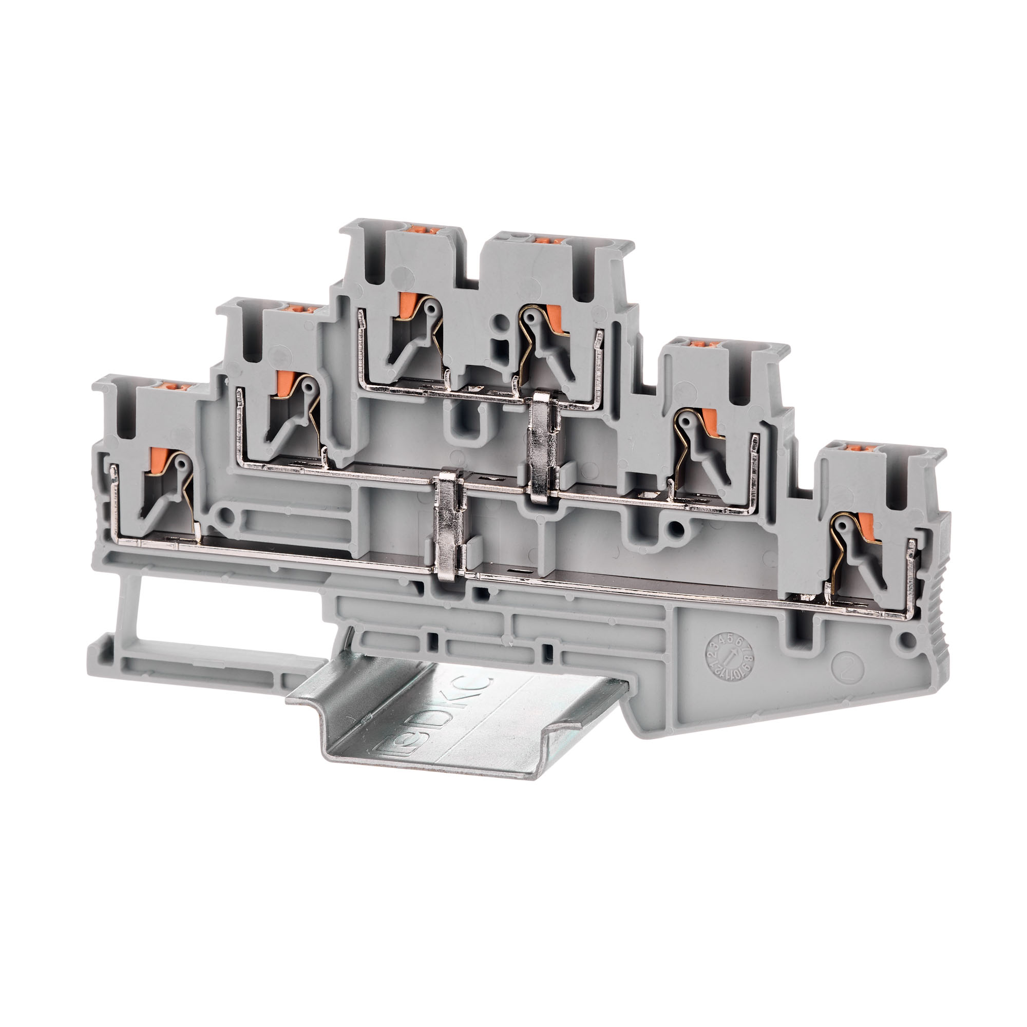 Изображение товара DKC Nuputuk Клемма трехуровневая, зажим push-in, 6 точек подключения с перемычкой между уровнями, 2.5 кв.мм, серая