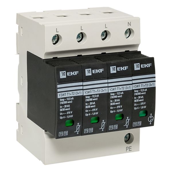 Изображение товара EKF УЗИП Т1+Т2 Iimp 12 5kA In 20kA Uc 275V 3+1
