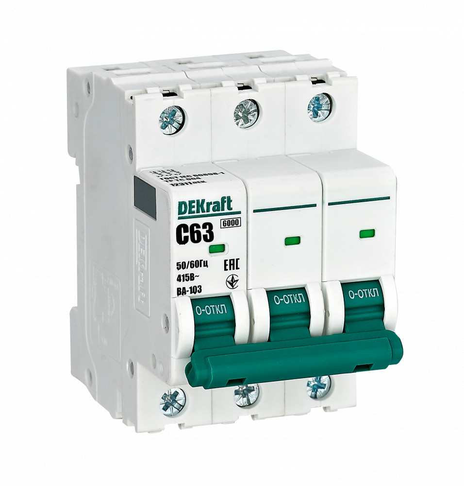 Изображение товара Dekraft Автоматический выключатель 3Р 63А х-ка C ВА-103 6кА