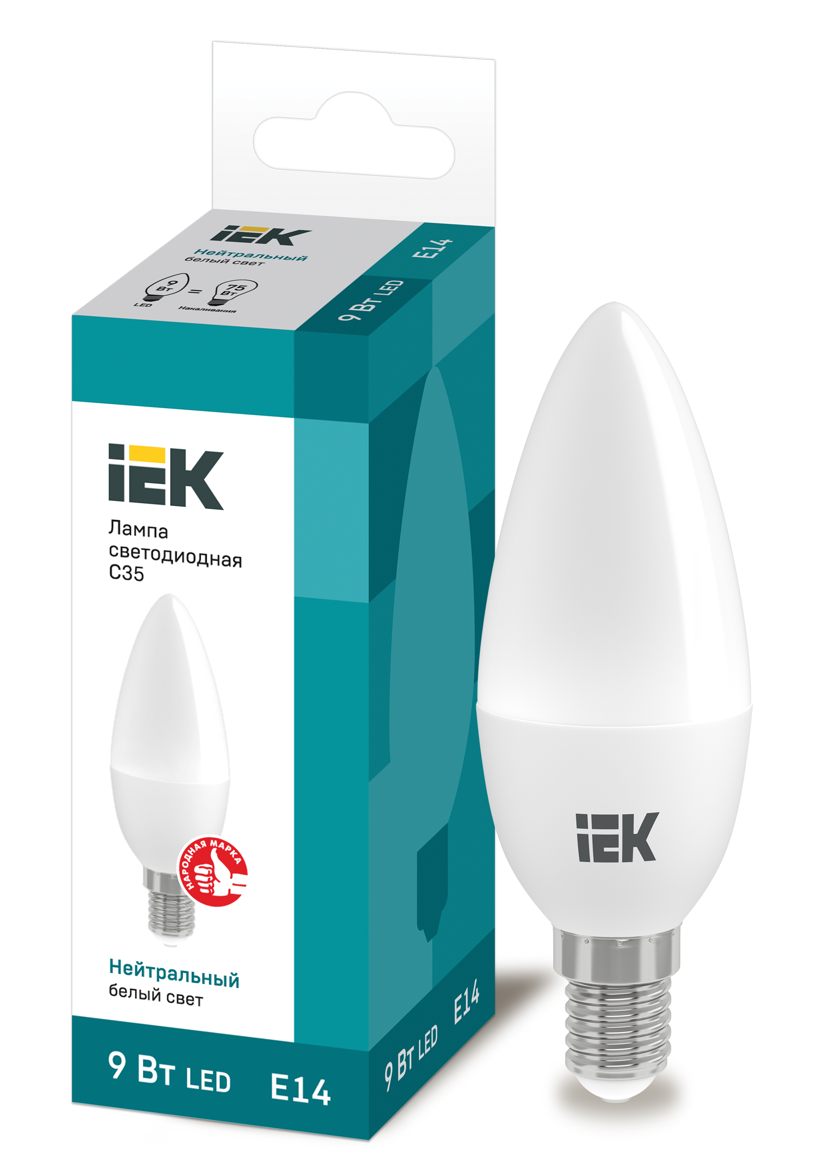 Изображение товара IEK Лампа светодиодная ECO C35 свеча 9Вт 230В 4000К E14