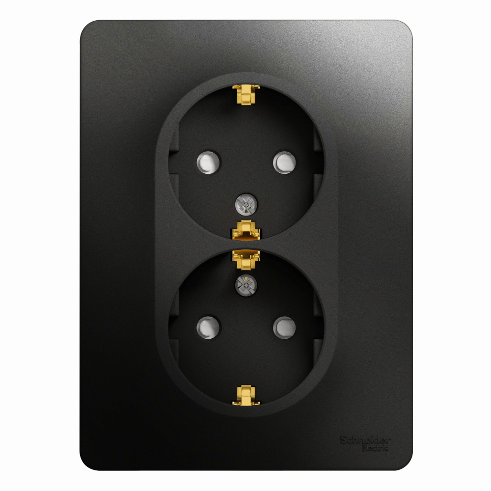 Изображение товара Systeme Electric Glossa Антрацит Розетка 2-ая с/з со шторками, 16А (в сборе)