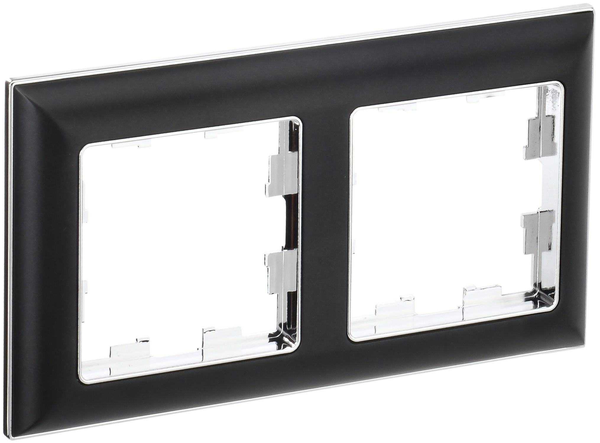 Изображение товара IEK BRITE DECOR Черный/хром 3D-форма Рамка 2-мест. РУ-2-Бр