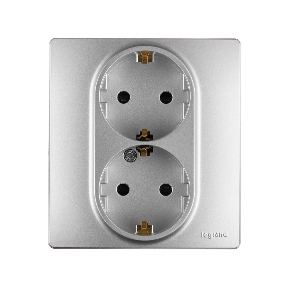 Изображение товара Розетка Legrand Etika 2-ая с/з алюминий серый 16 А, IP31