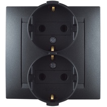 Изображение товара Simon 15 Графит Розетка двойная с заземлением 2х2Р+Е, 16А, 250В, винт. зажим