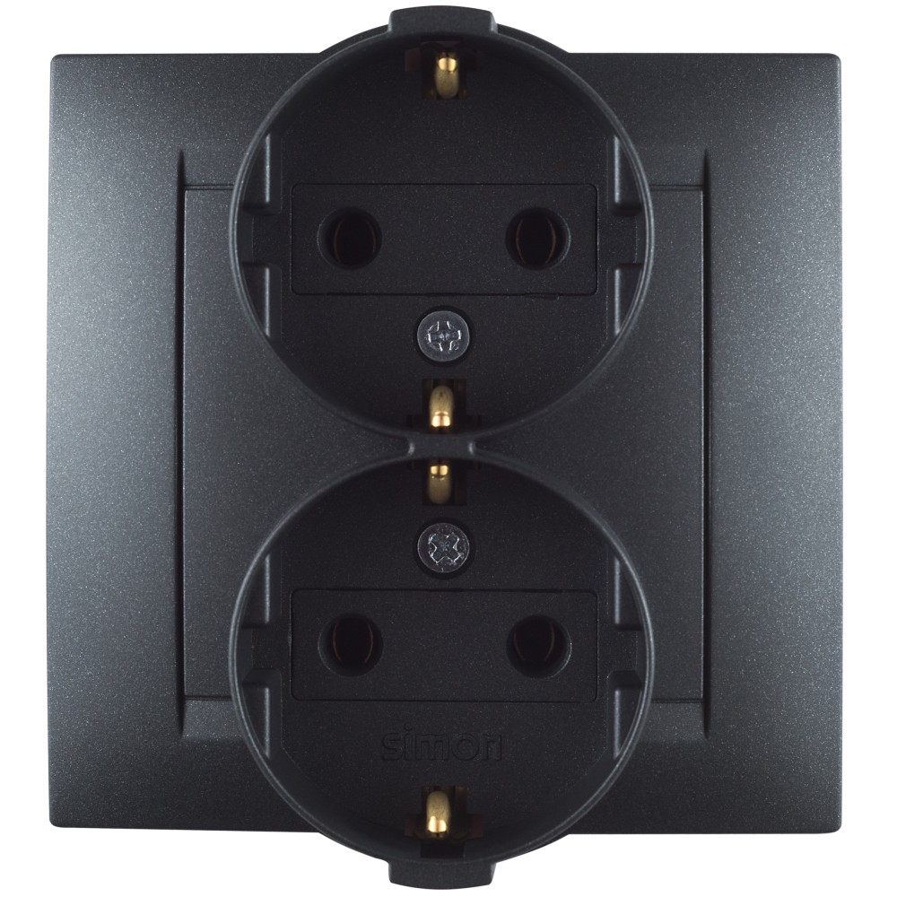 Изображение товара Двойная розетка Simon 15 Графит с заземлением, 16А