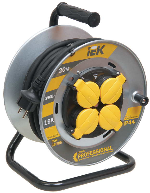 Изображение товара IEK Катушка УК20 на мет с т/з 4 места 2Р+PЕ/20м КГ 3х1,5мм2 IP44 Professional