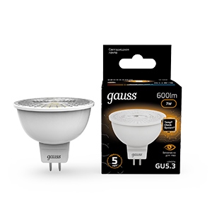 Изображение товара Gauss MR16 7W 600lm 3000K GU5.3 —LED-лампа MR16, теплый свет
