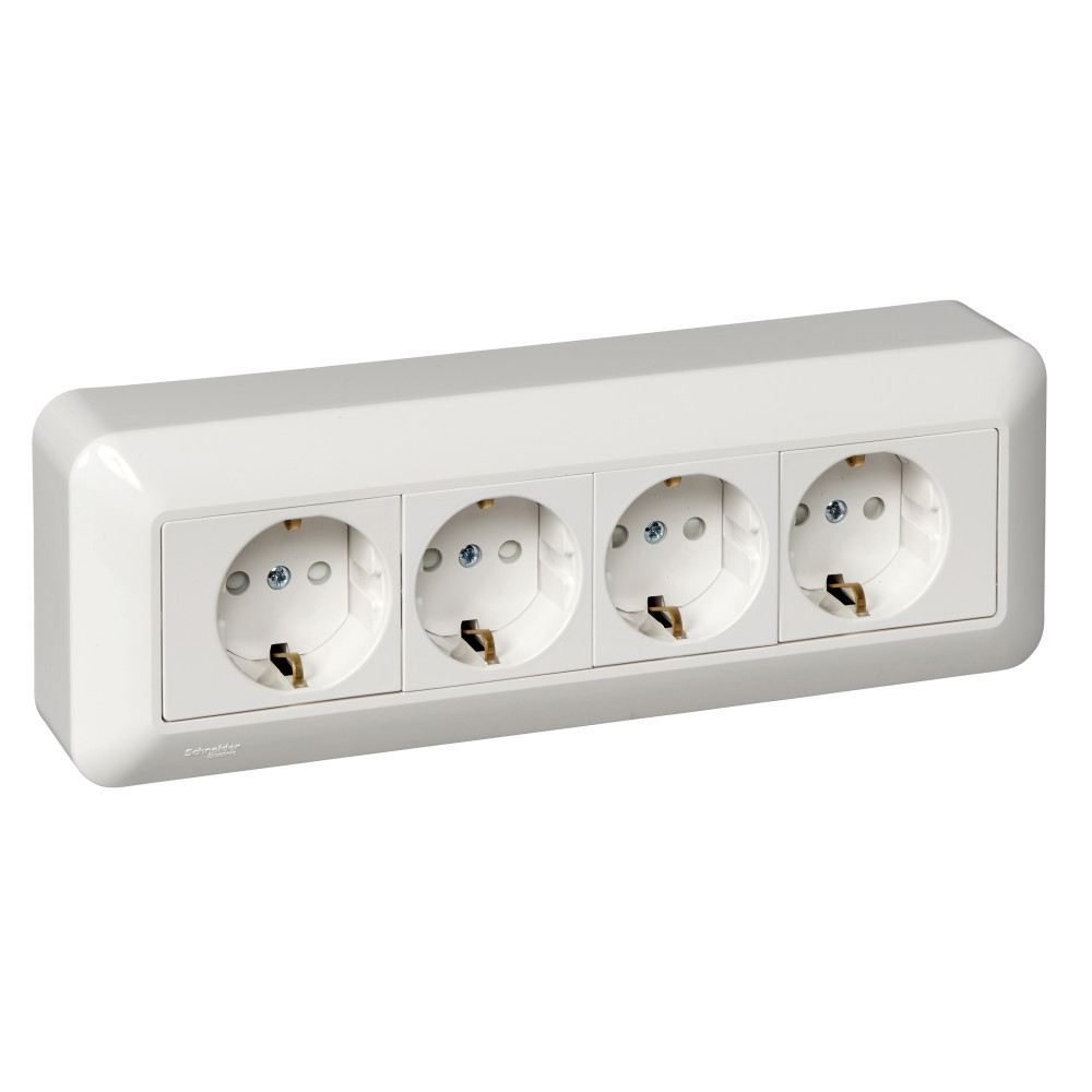 Изображение товара Systeme Electric Blanca Наруж Бел Розетка 4-я с/з с защитными шторками 16А, монтажная пластина (в сборе)(опт.упак.)