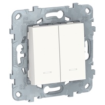 Изображение товара Schneider Electric Unica New Бел Выключатель 2-клавишный, 2 модуля, с подсветкой, 2 х сх. 1а