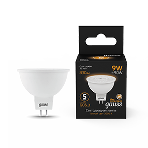 Изображение товара Gauss MR16 LED 9W 830lm 3000K GU5.3 — теплый свет, 120°