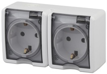 Изображение товара ЭРА Розетка Эксперт 11-2403-01 двойная с заземлением крышкой 2х2P+E IP54 16A-250В ОУ горизонт. белый