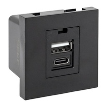 Изображение товара EKF Розетка USB A+C, 2.1А, 2 гнезда, без индикатора, черная, матовая.
