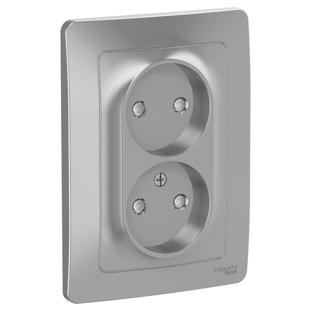 Изображение товара Rозетка Blanca внутр Алюминий 2 местная со шторками 250В 16А без заземления