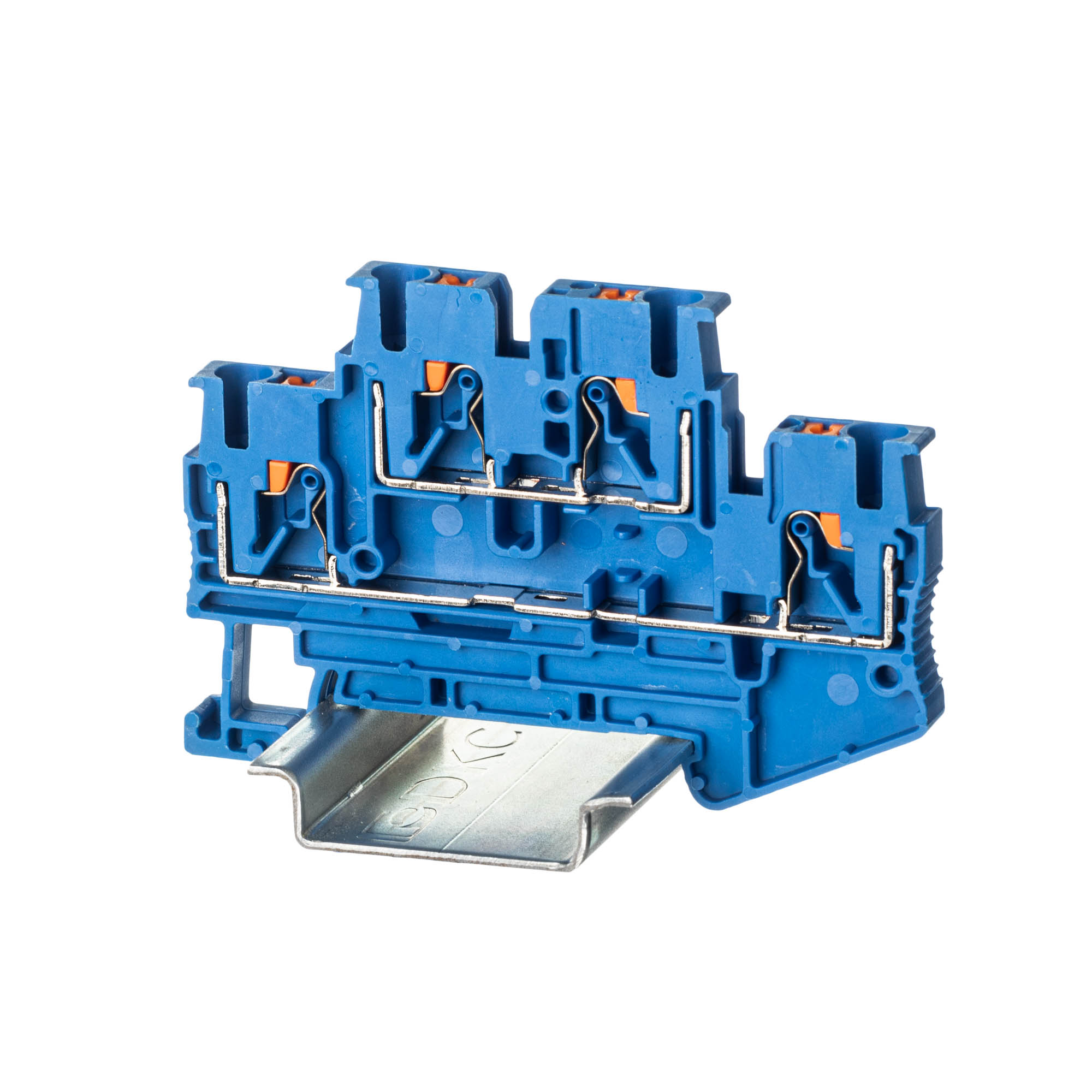 Изображение товара DKC Nuputuk Клемма двухуровневая, зажим push-in, 4 точки подключения, 2.5 кв.мм, синяя