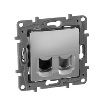Изображение товара Legrand Etika Алюминий Розетка телефонная + компьютер (RJ11+RJ45) 5 категория  UTP.