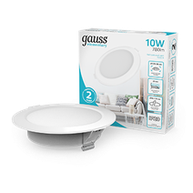 Изображение товара Gauss Светильник Elementary Downlight круг 10W 780lm 4000K 170-260V IP20 120*26 монтаж Ø90-110мм белый LED 1/100
