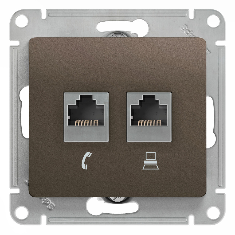 Изображение товара Розетка Systemе Electric Glossa RJ11+RJ45 5e Коричневый Изображение товара Розетка Systemе Electric Glossa RJ11+RJ45 5e Коричневый