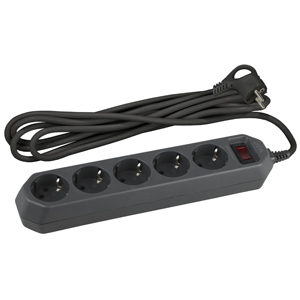 Изображение товара ЭРА Сетевой фильтр USF-5es-5m-B с базовой защитой с заземлением с выключателем 5 розеток 5м 10А черный