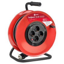 Изображение товара EKF PROxima Удлинитель на катушке "Гефест 2.0" 4 гнезда 50м с заземлением и предохранителем КГ 3*2,5 16А/3,5кВт IP44.