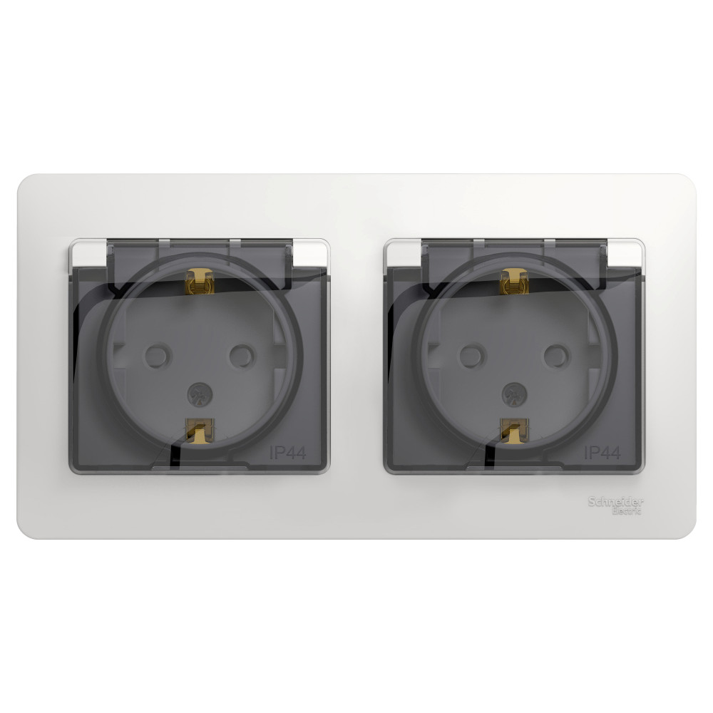 Изображение товара Systeme Electric Glossa Бел Розетка 2-ая с/з, со шторками, в сборе, IP44