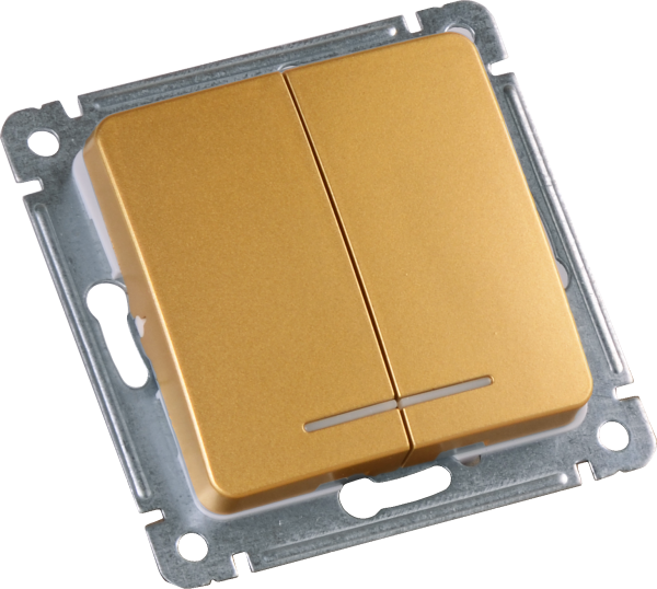 Изображение товара Hegel Мастер внутр Золото ВС10-452-07 Выключатель 2-клавишный, с индикацией, механизм