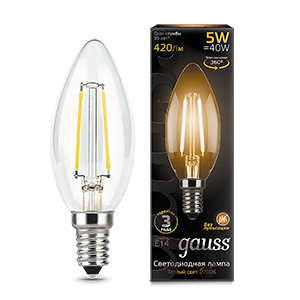 Изображение товара Gauss Лампа Filament Свеча 5W 420lm 2700К Е14 LED