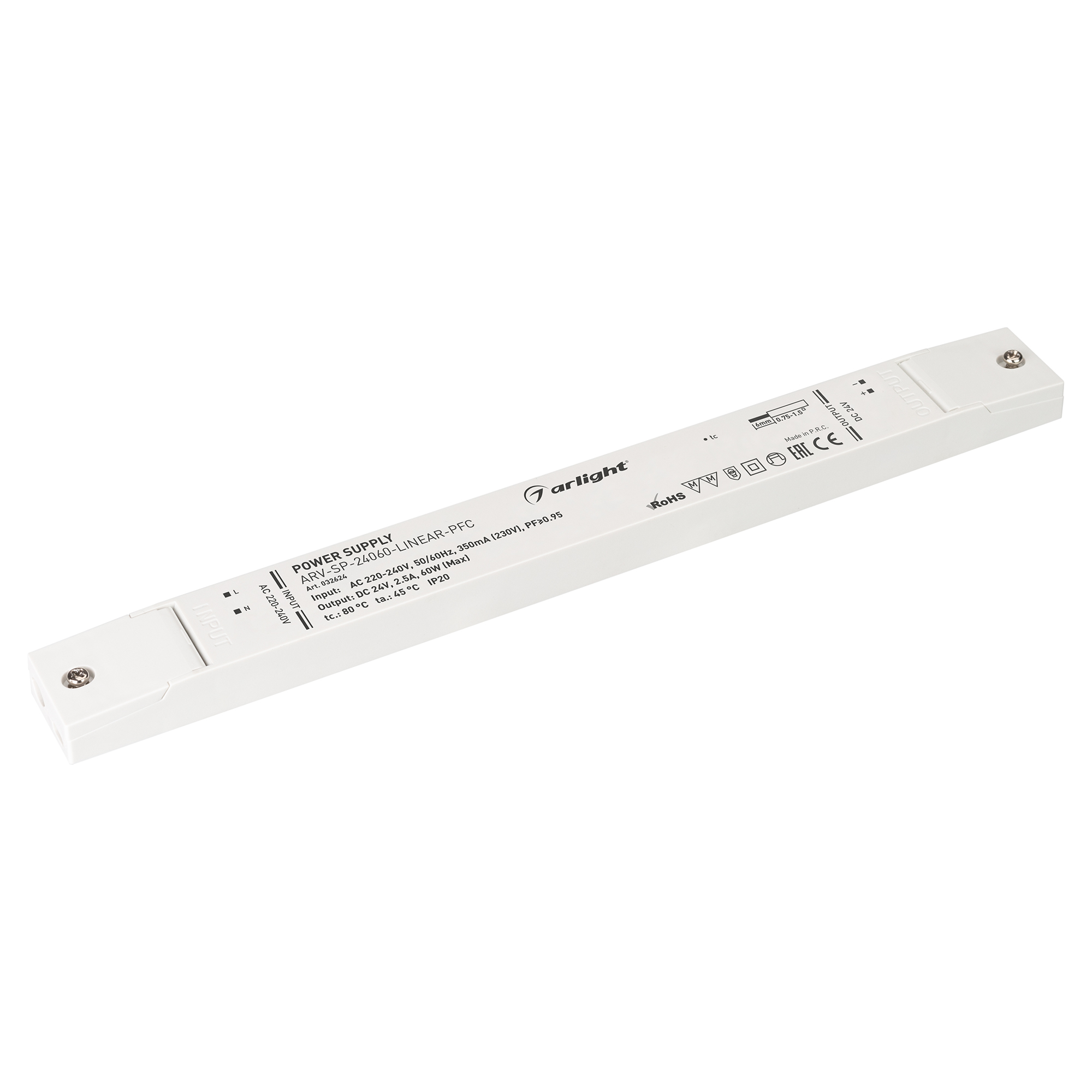Изображение товара Arlight Блок питания ARV-SP-24060-LINEAR-PFC (24V, 2.5A, 60W) (IP20 Пластик, 5 лет)