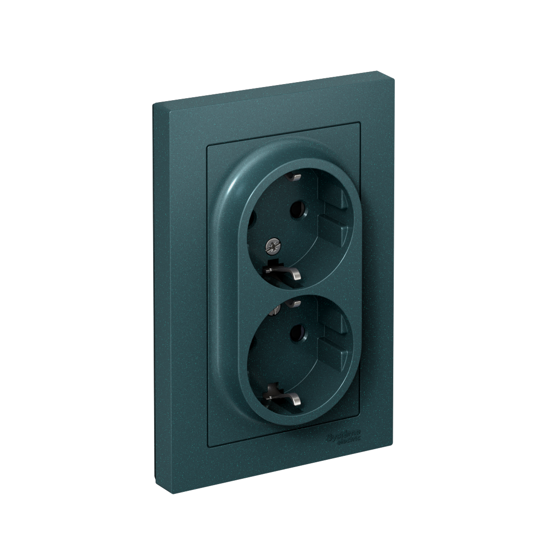 Изображение товара Systeme Electric AtlasDesign Изумруд Розетка с/з двойная, со шторками, 16А, в сборе
