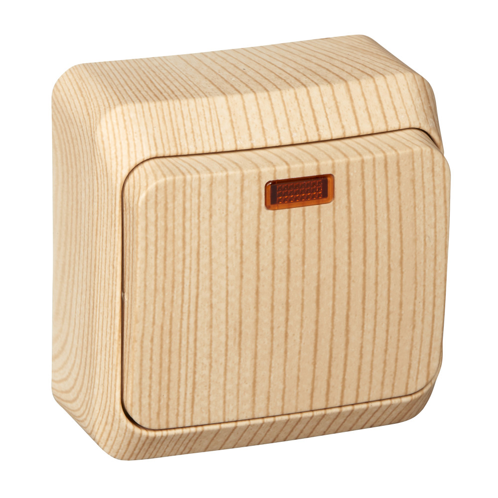 Изображение товара Выключатель 1-клавишный с подсветкой, Этюд сосна, открытая установка