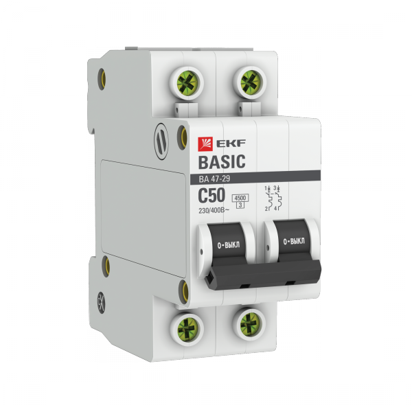 Изображение товара EKF Basic ВА 47-29 Автоматический выключатель (С) 2P 50А 4,5кА.
