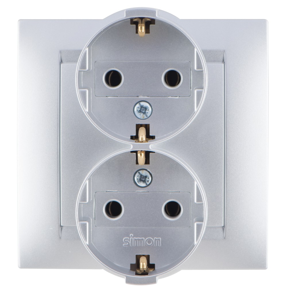 Изображение товара Simon 15 Алюминий Розетка 2-ая с/з литая, 16А, 250В, винт.зажим